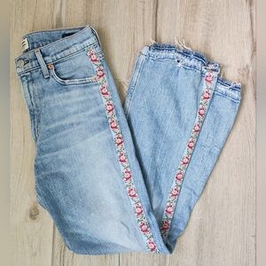 Citizens Of Humanity Demy Cropped Flare Distressed Embroidered Jeans Women's 25